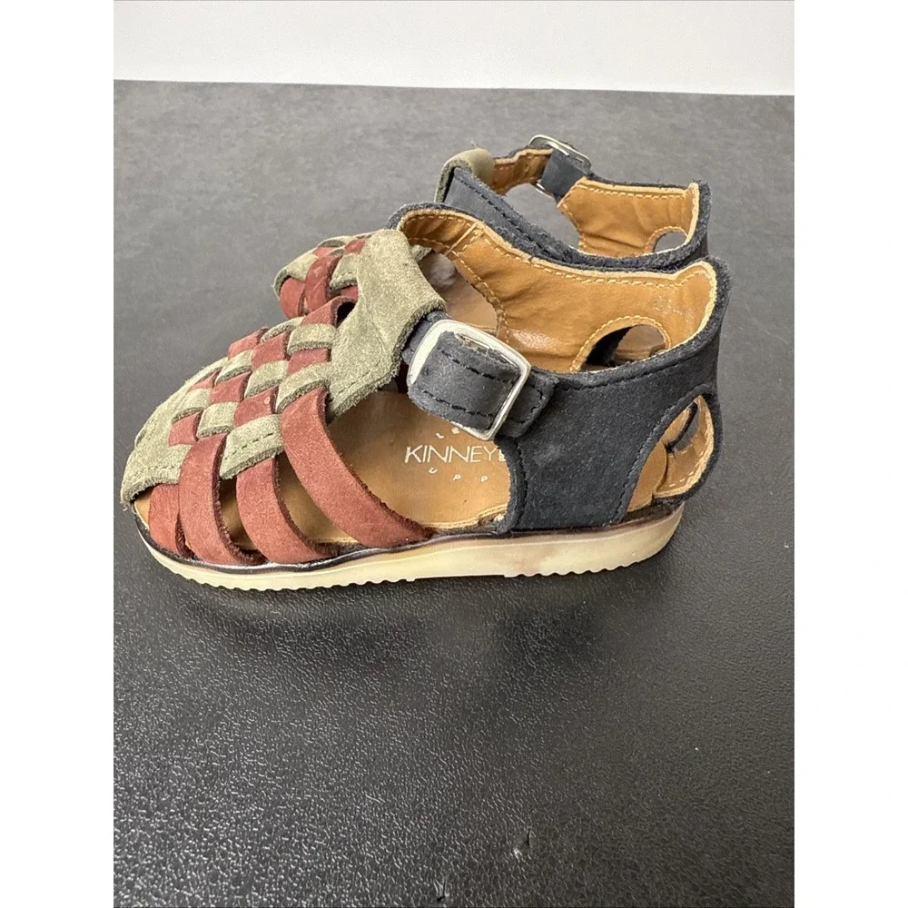 VTG Kinney Kids Size 3 Infant Leather Suede‎ Braided Sandals Green Burgundy CUTE